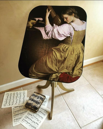 Girl with a Lute decoupage paper on furniture
