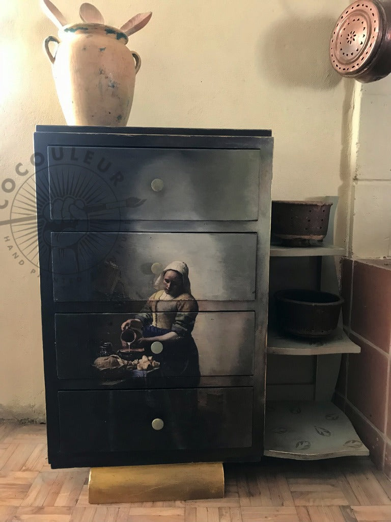 Milkmaid decoupage paper on furniture