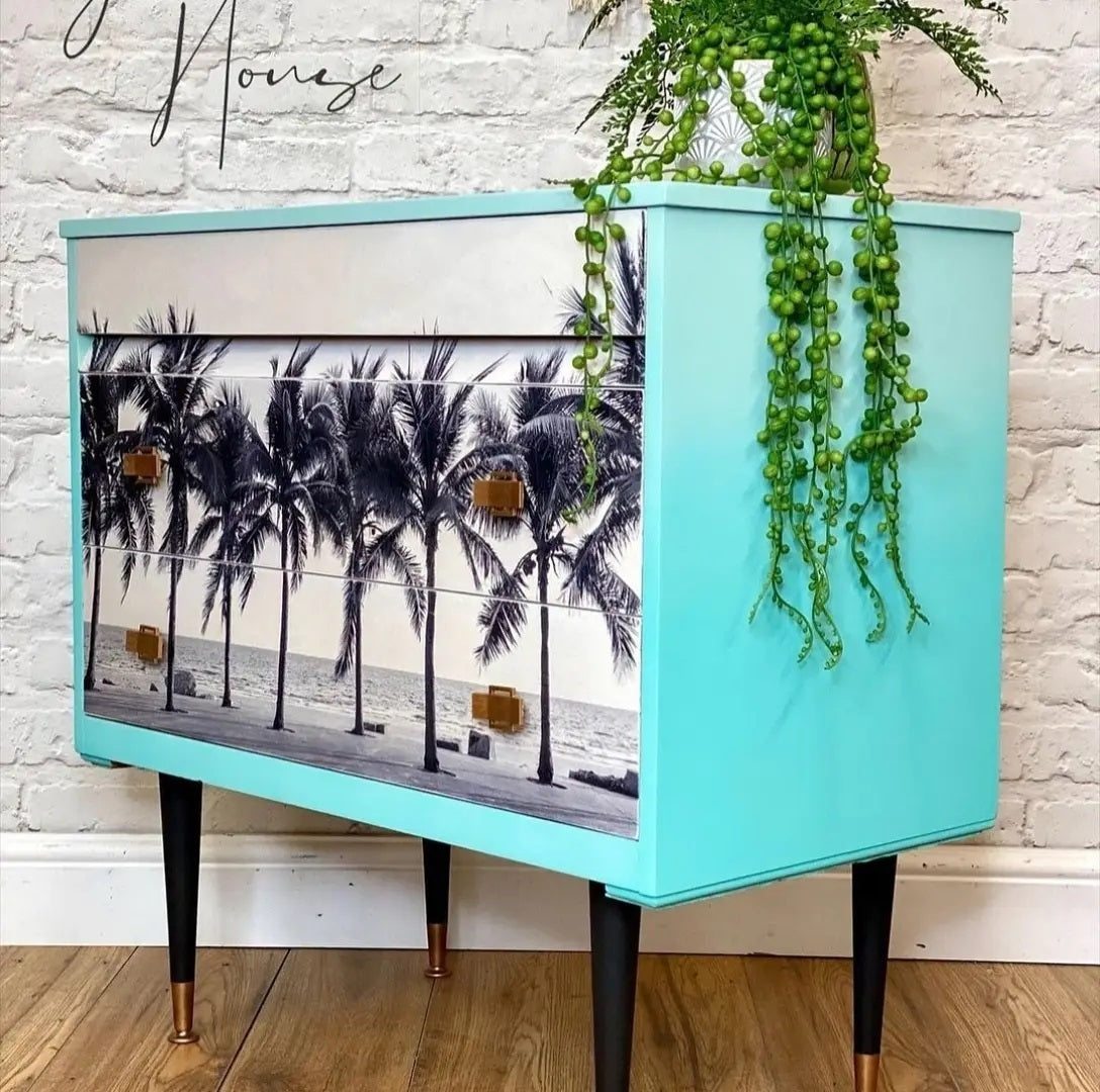 Palm Trees decoupage paper on furniture