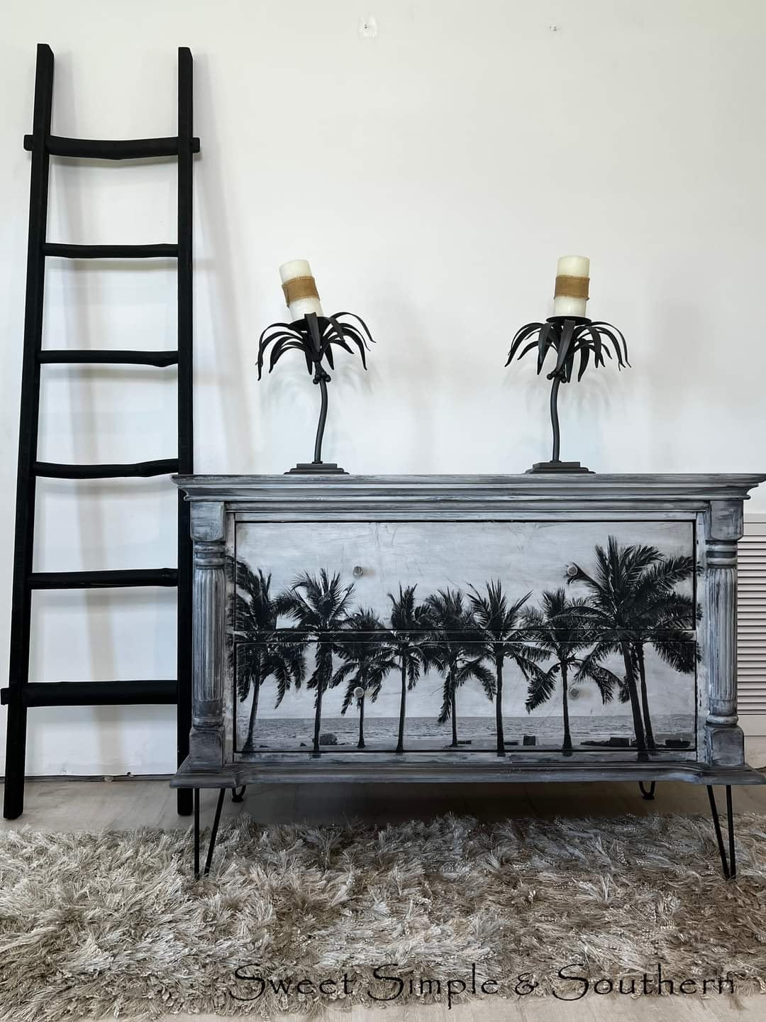 Palm Trees decoupage paper on furniture