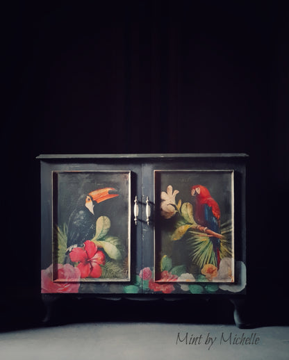 Parrot decoupage paper on furniture