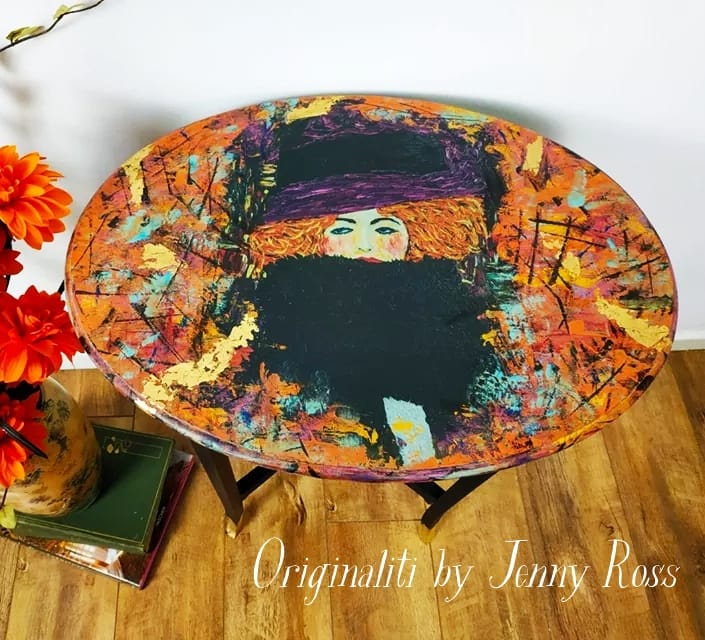 Purple Hat decoupage paper on furniture