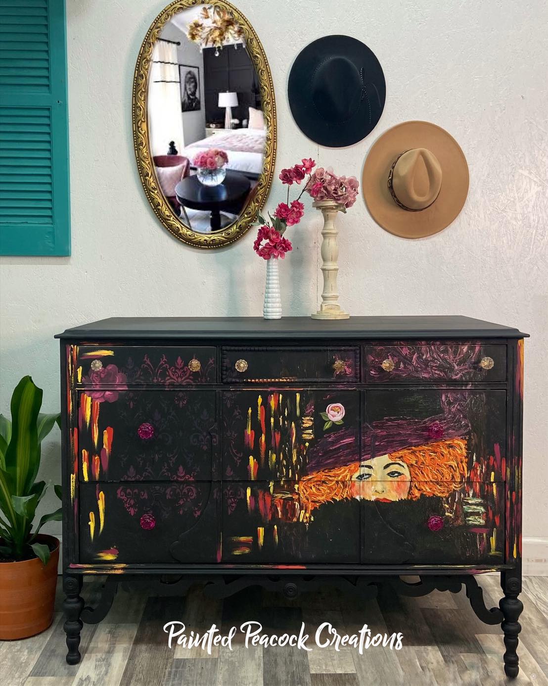 Purple Hat decoupage paper on furniture