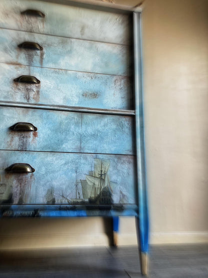 Sail Away decoupage paper on furniture