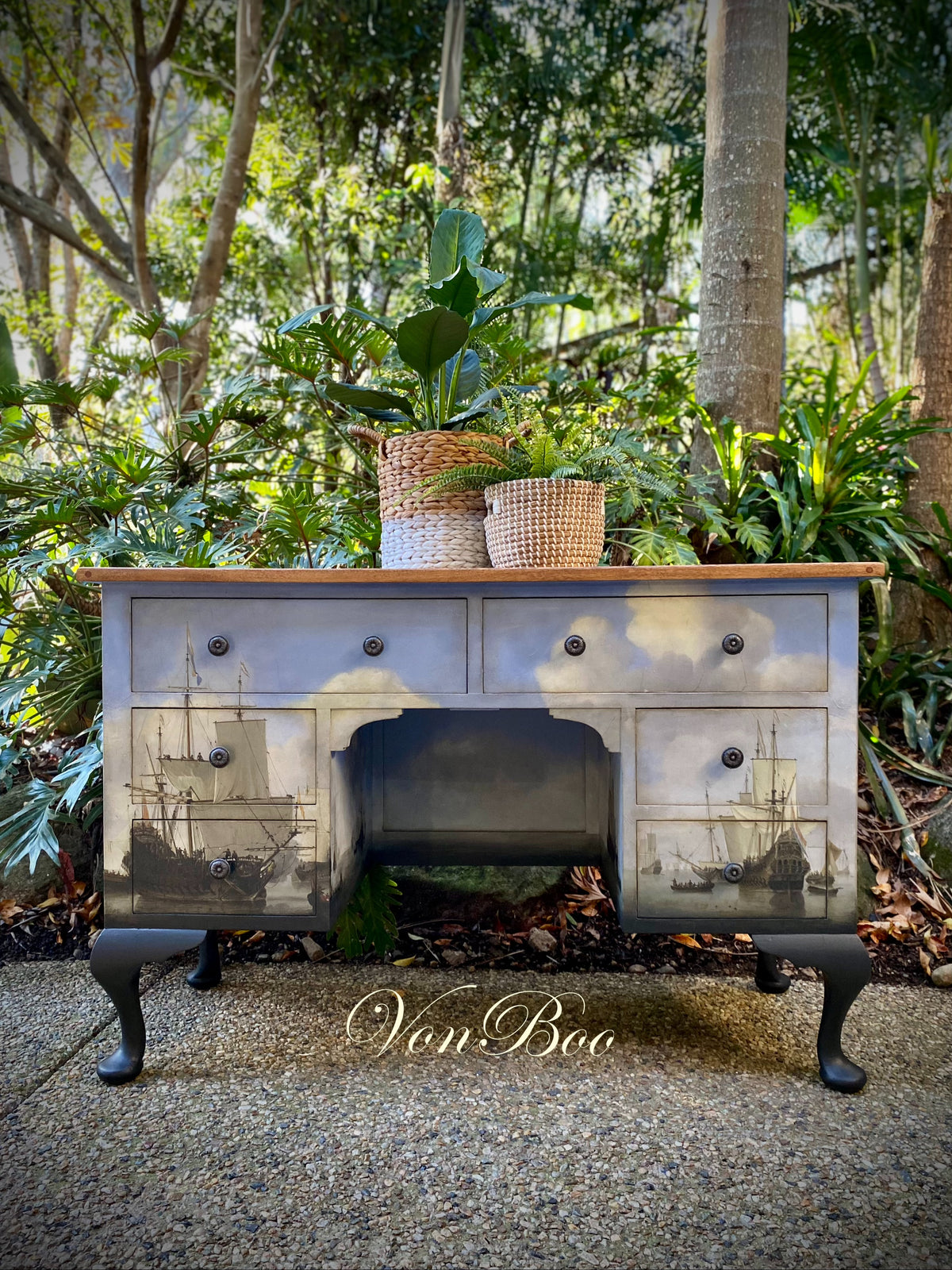 Sail Away decoupage paper on furniture