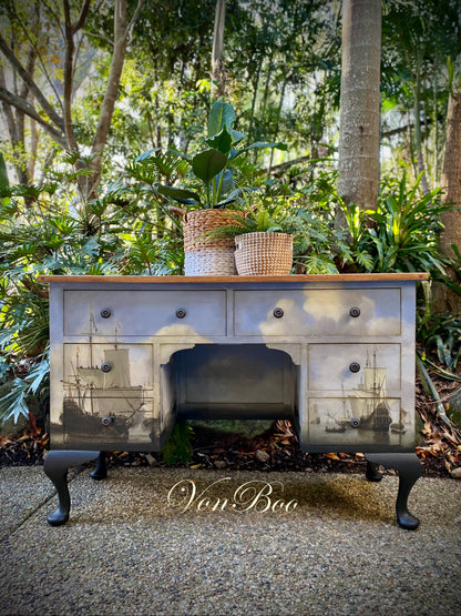 Sail Away decoupage paper on furniture