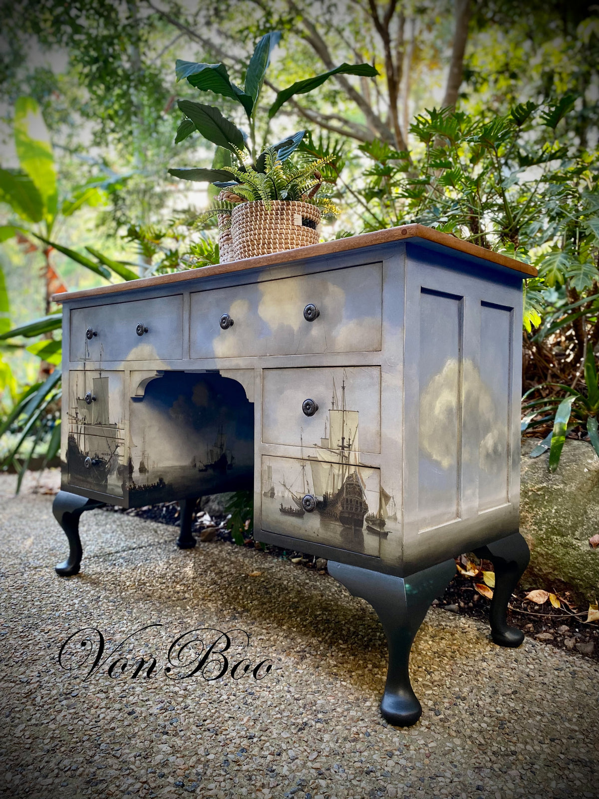 Sail Away decoupage paper on furniture