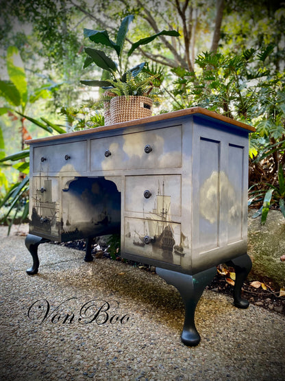 Sail Away decoupage paper on furniture