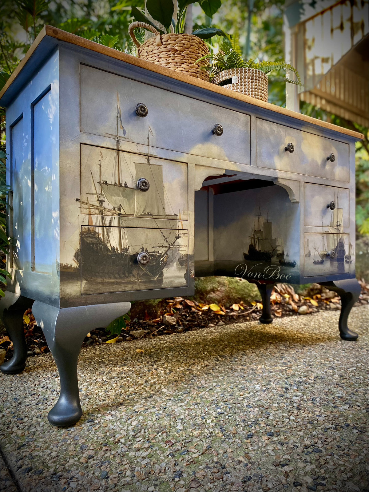 Sail Away decoupage paper on furniture
