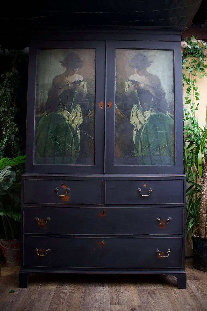 Study in Black and Green REVERSED decoupage paper on furniture