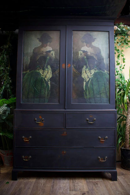Study in Black and Green REVERSED decoupage paper on furniture