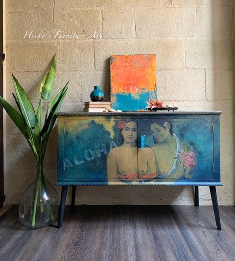 Tahitian Women decoupage paper on furniture