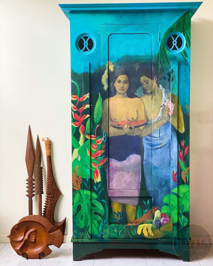 Tahitian Women decoupage paper on furniture