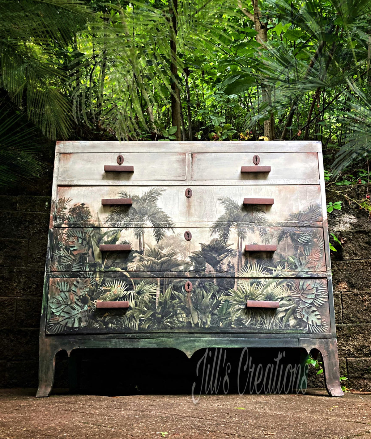 The Tropics decoupage paper on furniture