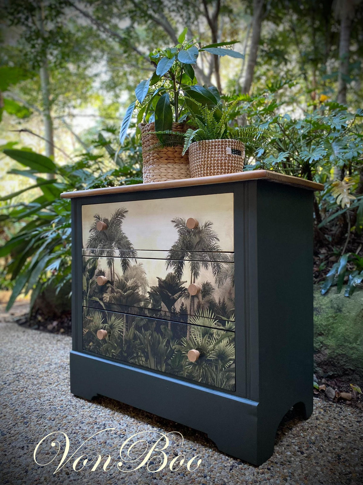 The Tropics decoupage paper on furniture