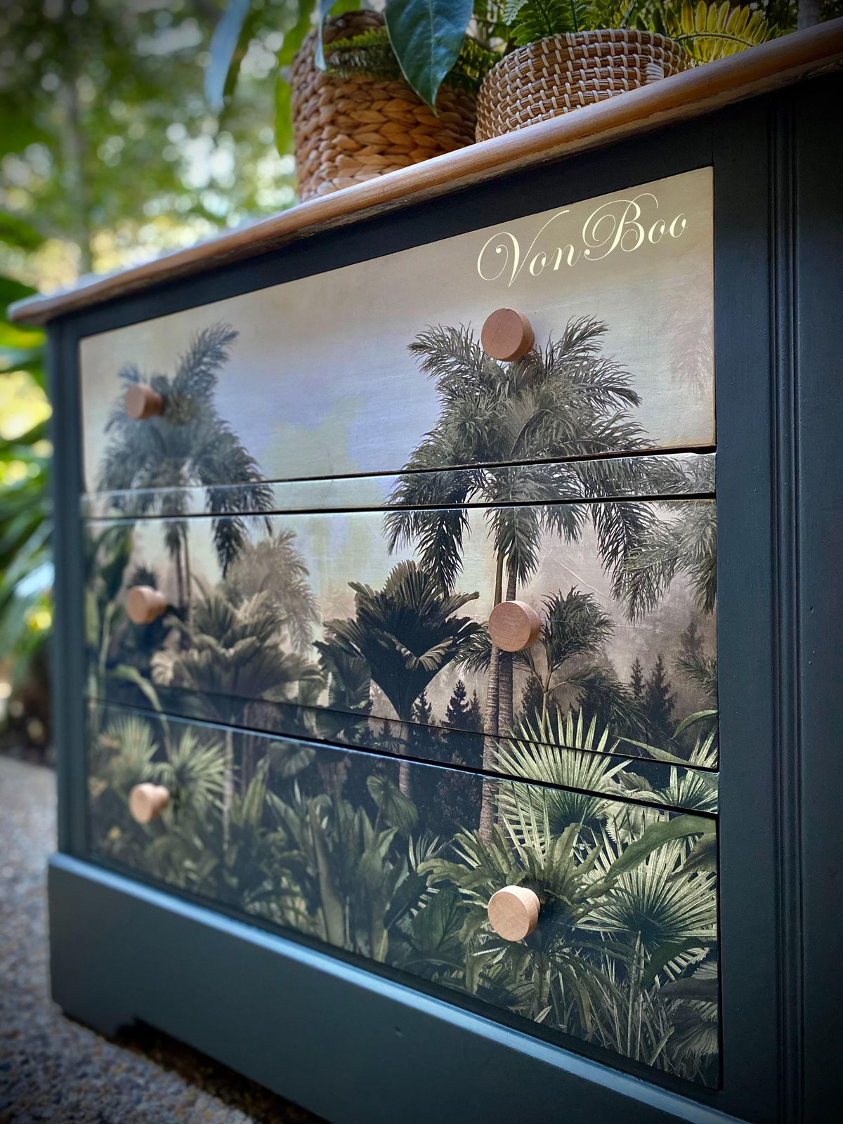 The Tropics decoupage paper on furniture