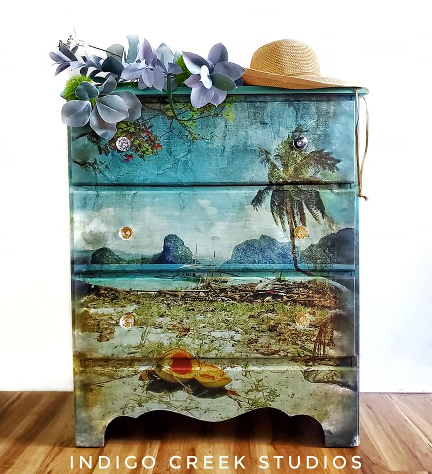 Tropical Beach decoupage paper on furniture
