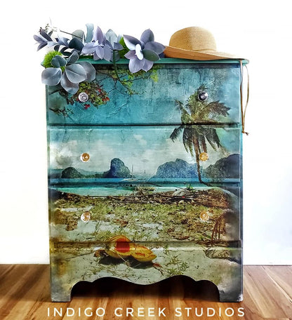 Tropical Beach decoupage paper on furniture