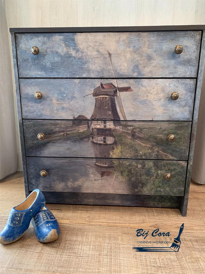 Windmill decoupage paper on furniture
