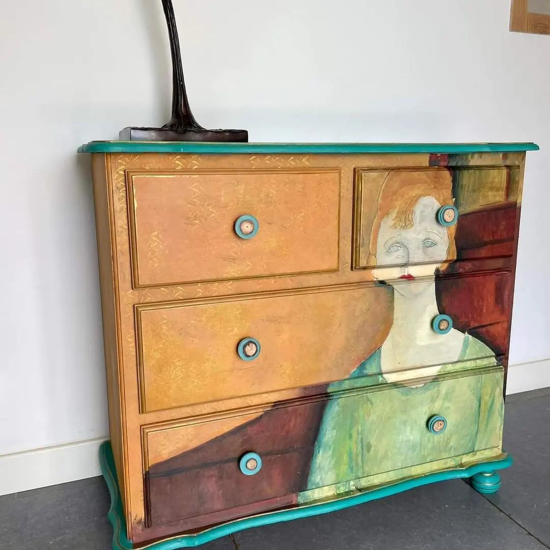 Woman in a Green Top decoupage paper on furniture