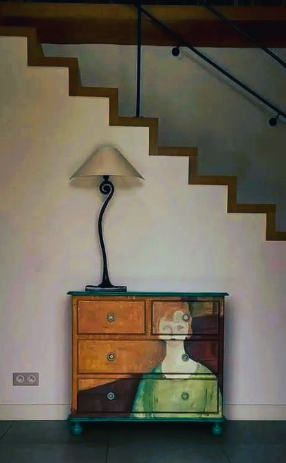 Woman in a Green Top decoupage paper on furniture
