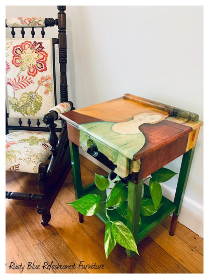 Woman in a Green Top decoupage paper on furniture