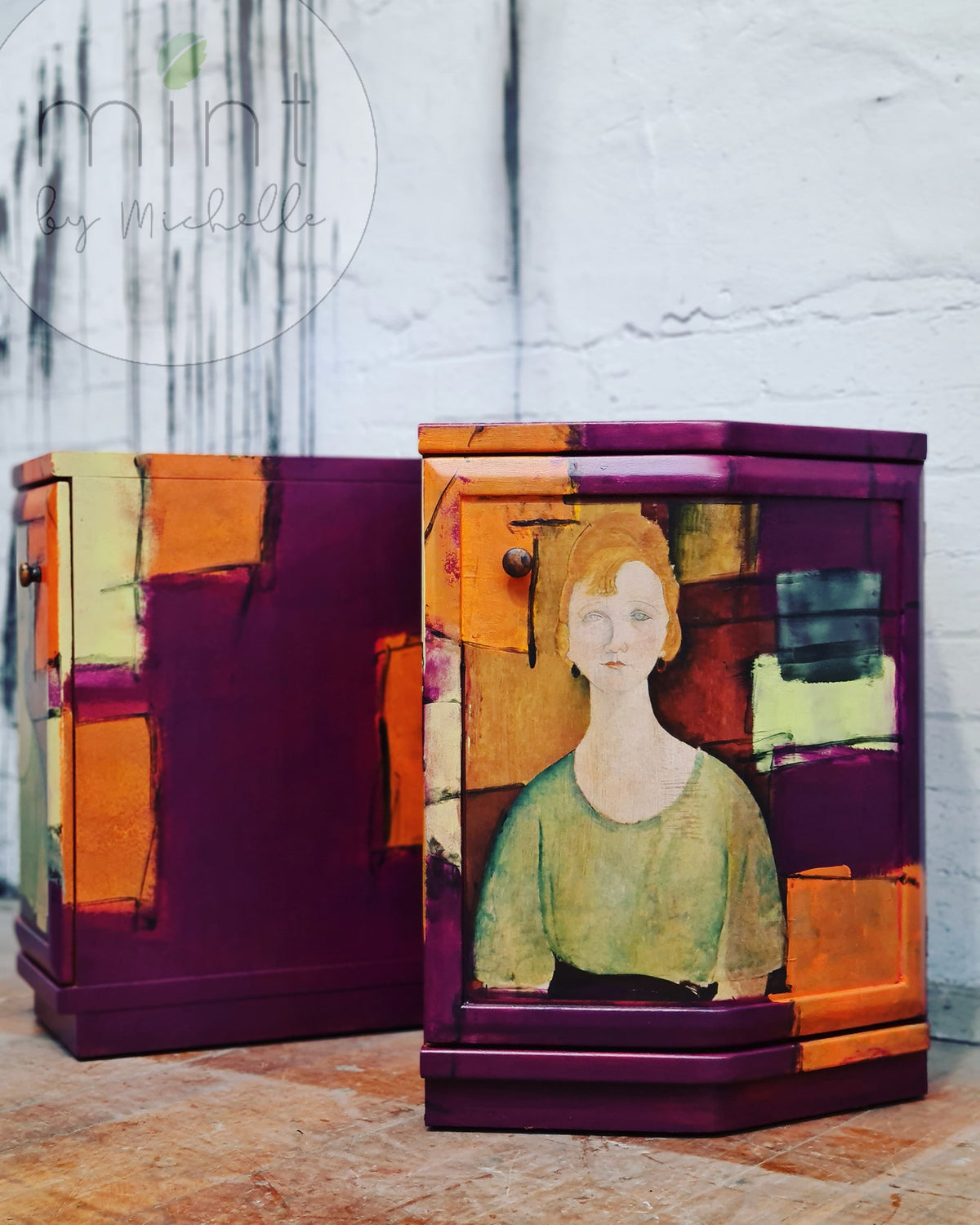 Woman in a Green Top decoupage paper on furniture