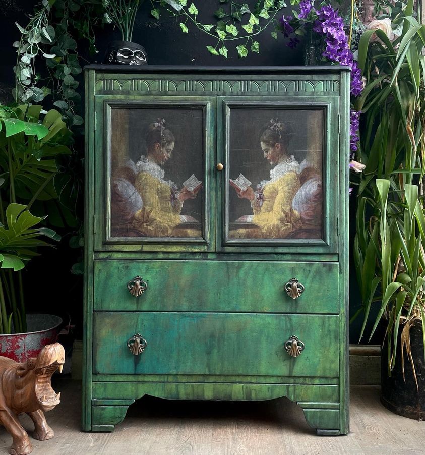 Young Girl Reading REVERSED decoupage paper on furniture
