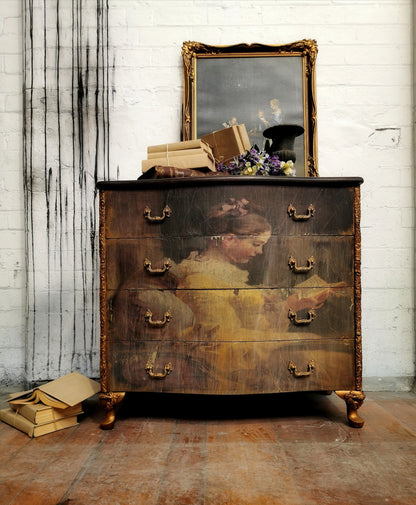 Young Girl Reading REVERSED decoupage paper on furniture