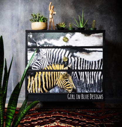 Zebras decoupage paper on furniture