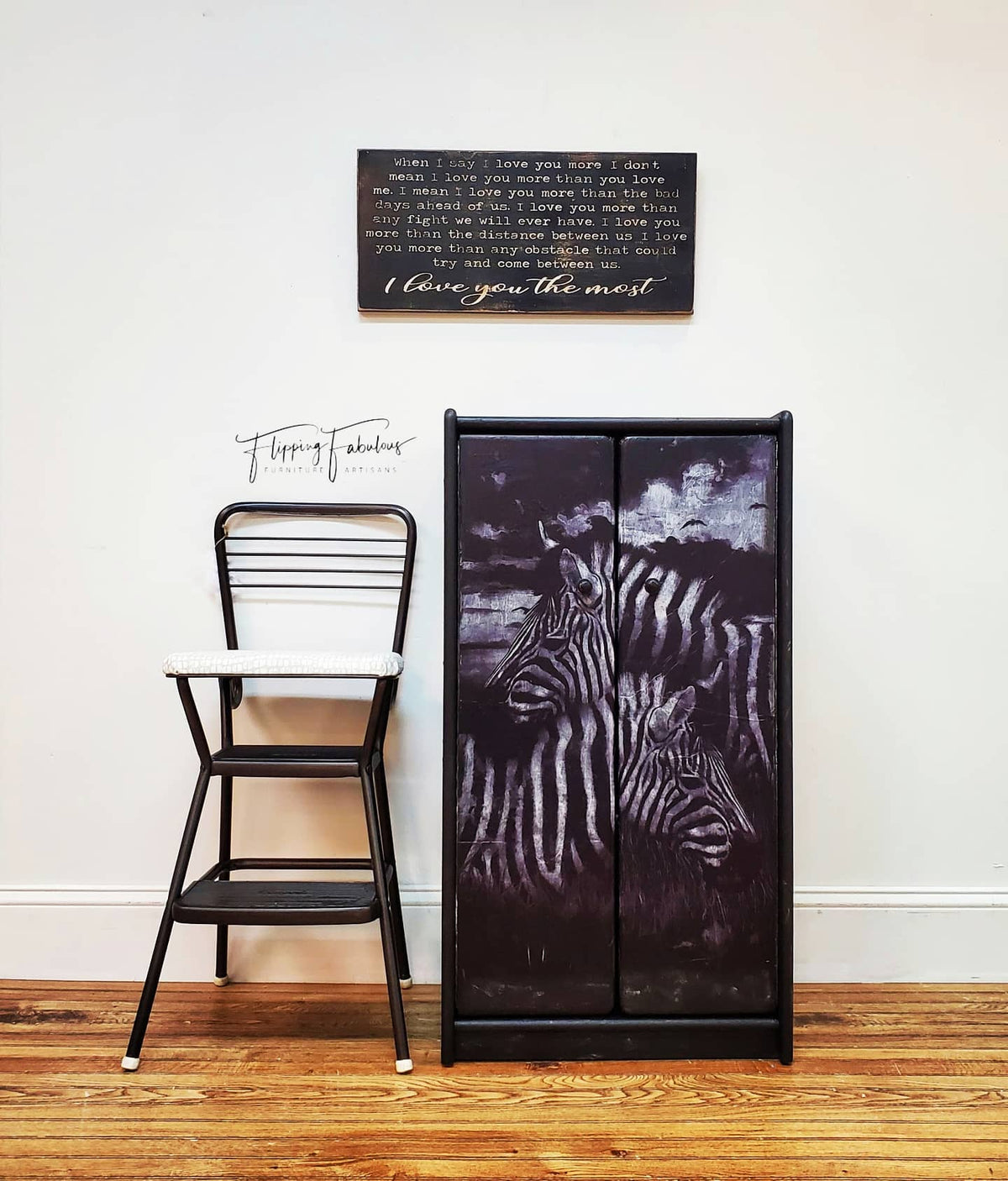Zebras decoupage paper on furniture