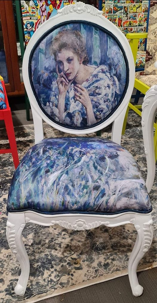 Woman with Lillies decoupage paper on furniture